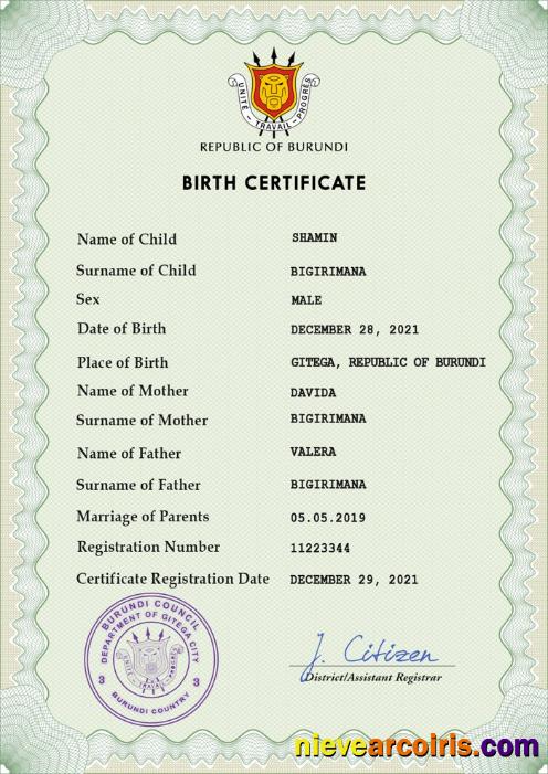 Burundi vital record birth certificate